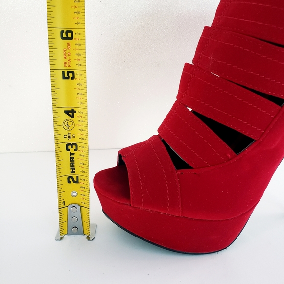 QUPID Womens Stiletto Red Suede Strappy Shoes Peep Toe Platforms Sz 6 NIB - Picture 7 of 9